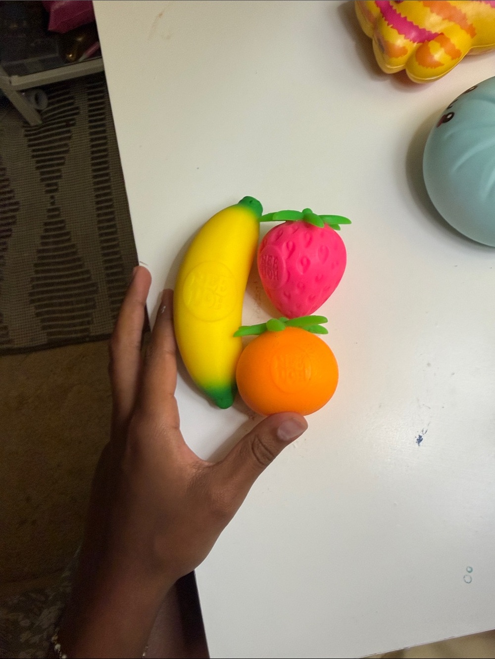 Soft Fruit Squeezable Toy Set - Yellow Banana, Pink Strawberry, Orange Orange